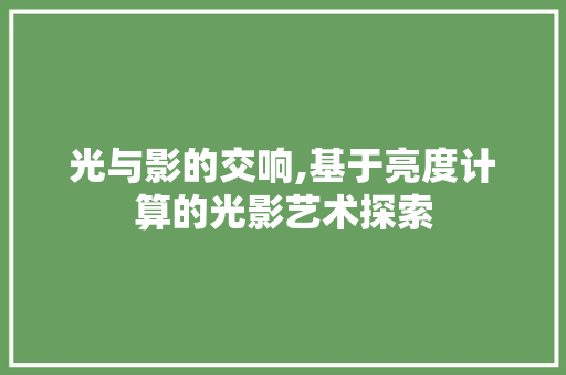 光与影的交响,基于亮度计算的光影艺术探索