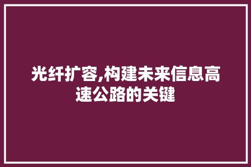 光纤扩容,构建未来信息高速公路的关键