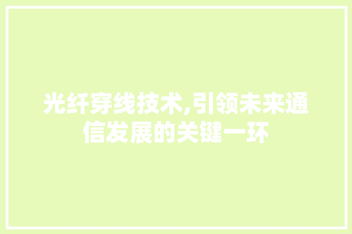 光纤穿线技术,引领未来通信发展的关键一环