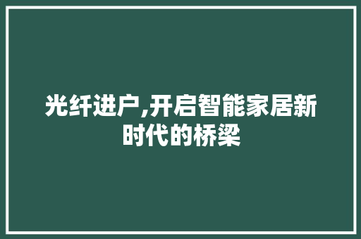 光纤进户,开启智能家居新时代的桥梁