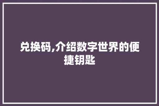兑换码,介绍数字世界的便捷钥匙