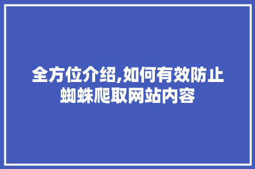 全方位介绍,如何有效防止蜘蛛爬取网站内容