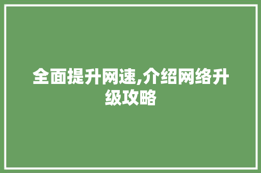 全面提升网速,介绍网络升级攻略