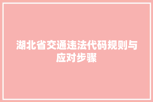 湖北省交通违法代码规则与应对步骤