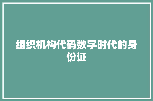 组织机构代码数字时代的身份证