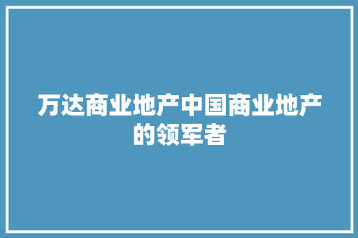 万达商业地产中国商业地产的领军者