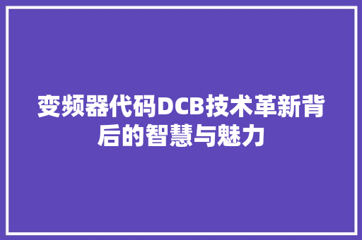 变频器代码DCB技术革新背后的智慧与魅力