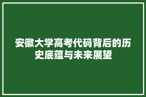 安徽大学高考代码背后的历史底蕴与未来展望