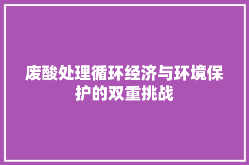 废酸处理循环经济与环境保护的双重挑战