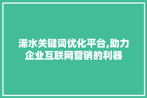 浠水关键词优化平台,助力企业互联网营销的利器
