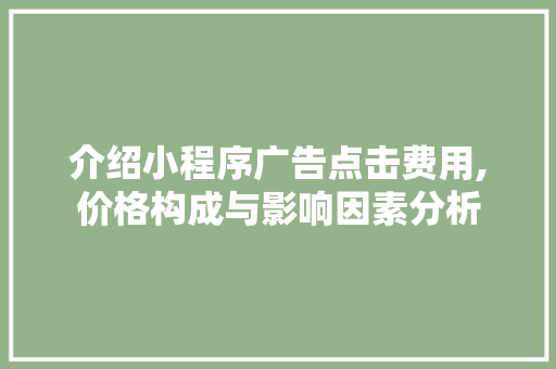 介绍小程序广告点击费用,价格构成与影响因素分析