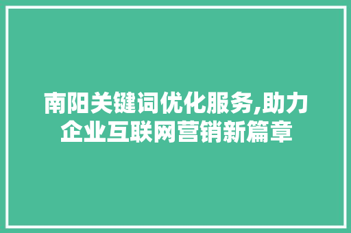 南阳关键词优化服务,助力企业互联网营销新篇章