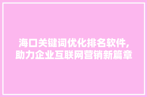 海口关键词优化排名软件,助力企业互联网营销新篇章