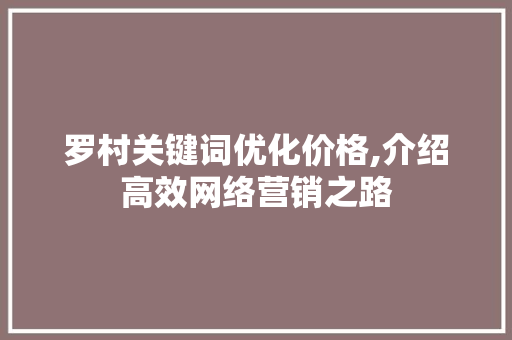罗村关键词优化价格,介绍高效网络营销之路