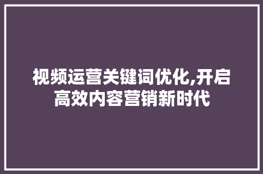 视频运营关键词优化,开启高效内容营销新时代