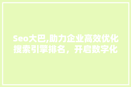Seo大巴,助力企业高效优化搜索引擎排名，开启数字化营销新篇章