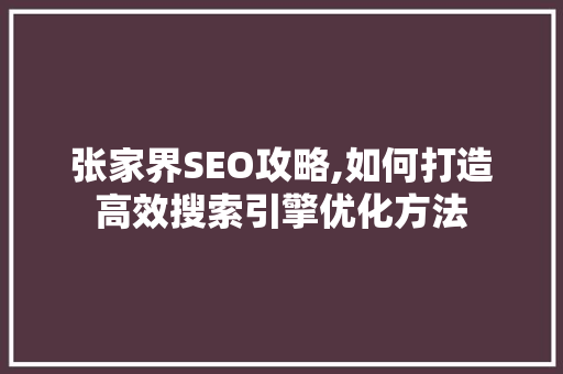 张家界SEO攻略,如何打造高效搜索引擎优化方法