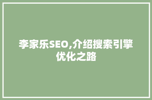 李家乐SEO,介绍搜索引擎优化之路