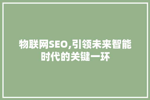 物联网SEO,引领未来智能时代的关键一环