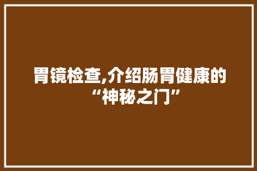 胃镜检查,介绍肠胃健康的“神秘之门”