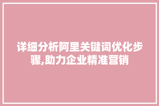 详细分析阿里关键词优化步骤,助力企业精准营销