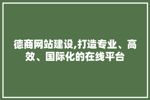 德商网站建设,打造专业、高效、国际化的在线平台