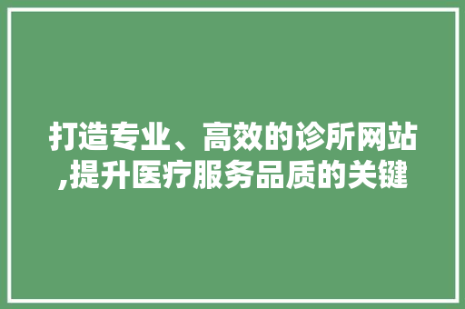 打造专业、高效的诊所网站,提升医疗服务品质的关键途径