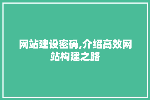 网站建设密码,介绍高效网站构建之路