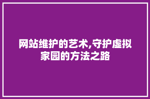 网站维护的艺术,守护虚拟家园的方法之路