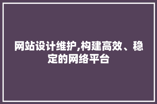 网站设计维护,构建高效、稳定的网络平台