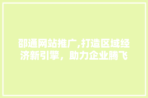 邵通网站推广,打造区域经济新引擎，助力企业腾飞