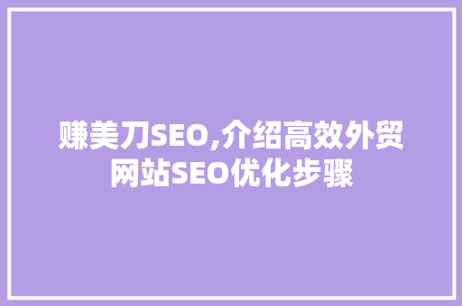 赚美刀SEO,介绍高效外贸网站SEO优化步骤