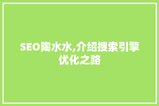 SEO陶水水,介绍搜索引擎优化之路