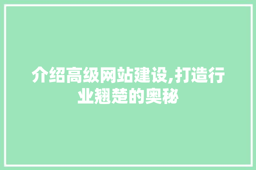 介绍高级网站建设,打造行业翘楚的奥秘