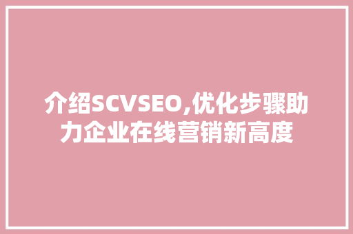 介绍SCVSEO,优化步骤助力企业在线营销新高度