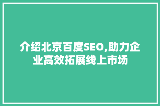 介绍北京百度SEO,助力企业高效拓展线上市场