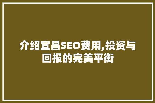 介绍宜昌SEO费用,投资与回报的完美平衡