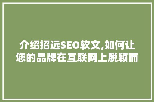 介绍招远SEO软文,如何让您的品牌在互联网上脱颖而出