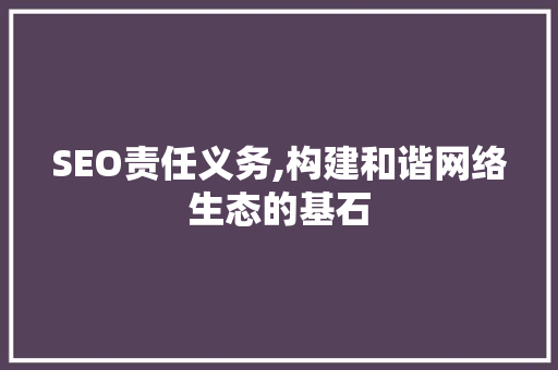 SEO责任义务,构建和谐网络生态的基石