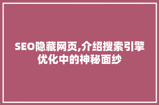 SEO隐藏网页,介绍搜索引擎优化中的神秘面纱