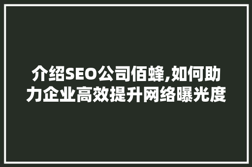 介绍SEO公司佰蜂,如何助力企业高效提升网络曝光度