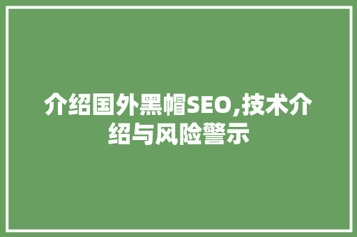 介绍国外黑帽SEO,技术介绍与风险警示
