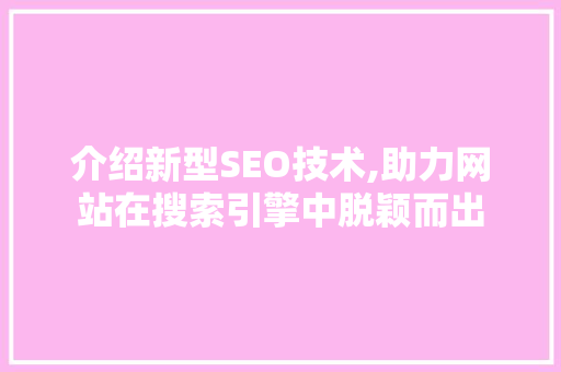 介绍新型SEO技术,助力网站在搜索引擎中脱颖而出