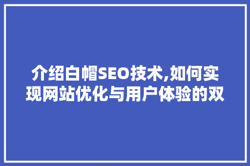 介绍白帽SEO技术,如何实现网站优化与用户体验的双赢