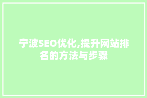 宁波SEO优化,提升网站排名的方法与步骤