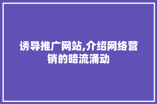 诱导推广网站,介绍网络营销的暗流涌动