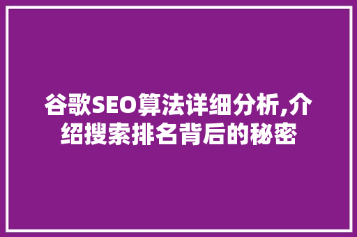 谷歌SEO算法详细分析,介绍搜索排名背后的秘密