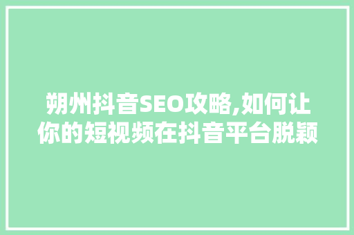 朔州抖音SEO攻略,如何让你的短视频在抖音平台脱颖而出