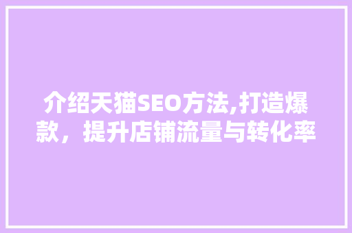 介绍天猫SEO方法,打造爆款，提升店铺流量与转化率