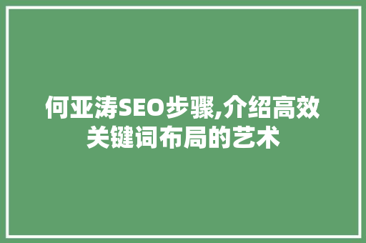 何亚涛SEO步骤,介绍高效关键词布局的艺术